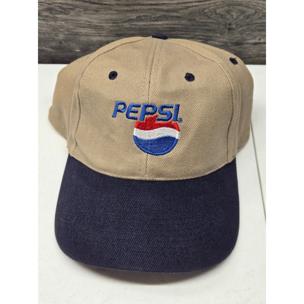 Vintage Pepsi Snapback Hat KC Caps Khaki Navy Blue Two Tone Logo Baseball Cap